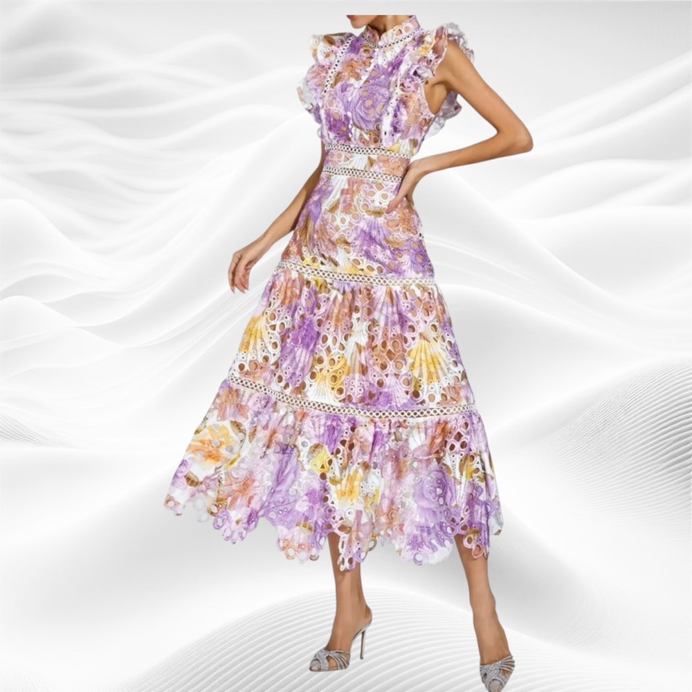 NWT Catchall Ayleen‎ Purple Hollow Sleeveless Embroidered Lace Maxi Dress Sz M